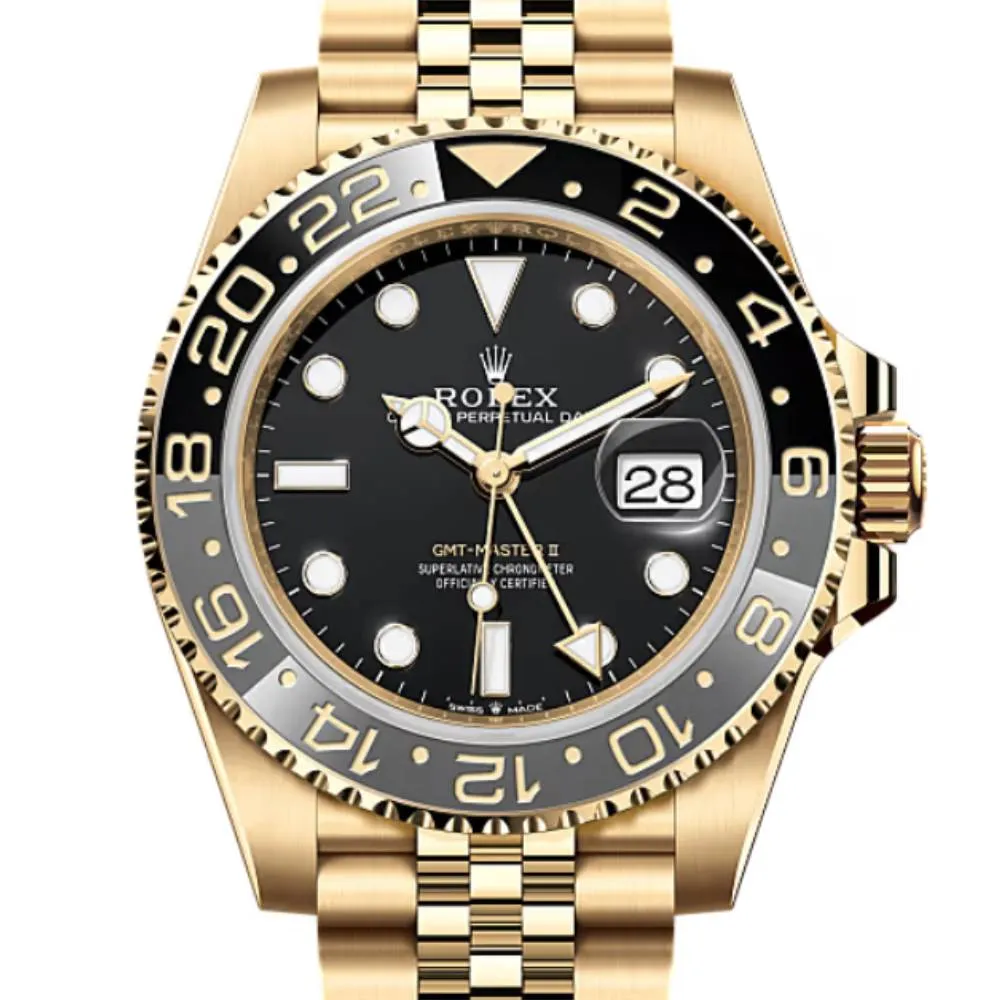 2024 Never Worn Rolex GMT-Master II 40mm - Ref: 126718GRNR - Black Dial, Grey & Black Ceramic Bezel, 18K Yellow Gold Jubilee Bracelet Men's Watch