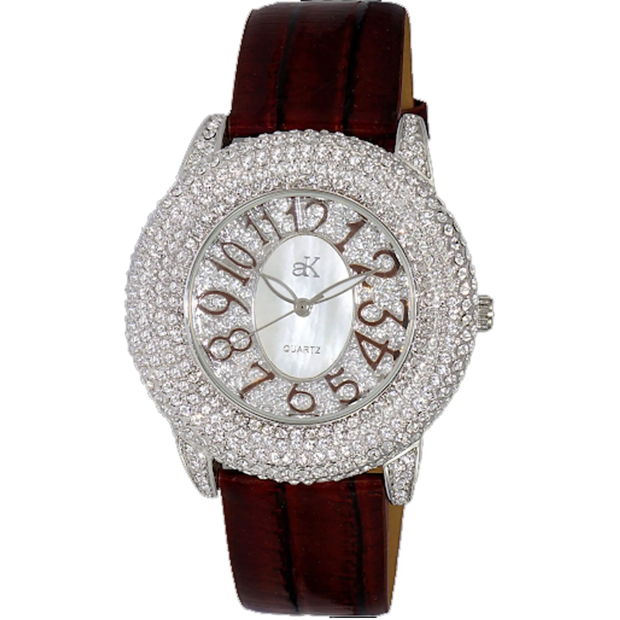 Adee Kaye Women's Watch - Bello Silver and White Mop Dial Brown Strap | AK2117-LBN