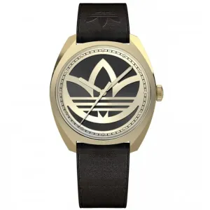 Adidas Men's Watch - Originals Black and Gold Tone Dial Leather Strap | AOFH22512
