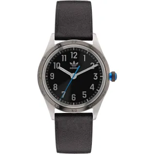 Adidas Men's Watch - Originals Silver Case Black Genuine Leather Strap | AOSY22528