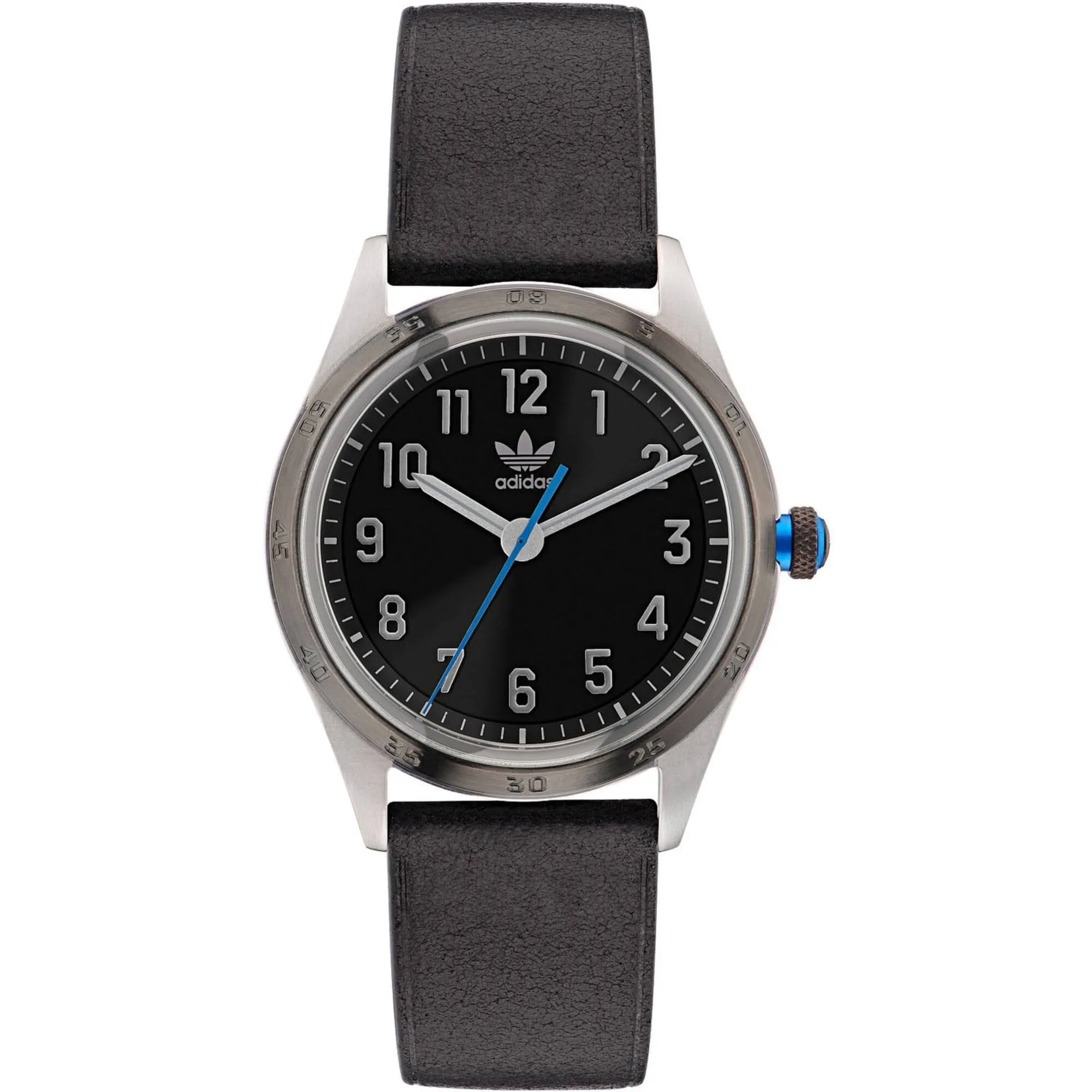 Adidas Men's Watch - Originals Silver Case Black Genuine Leather Strap | AOSY22528