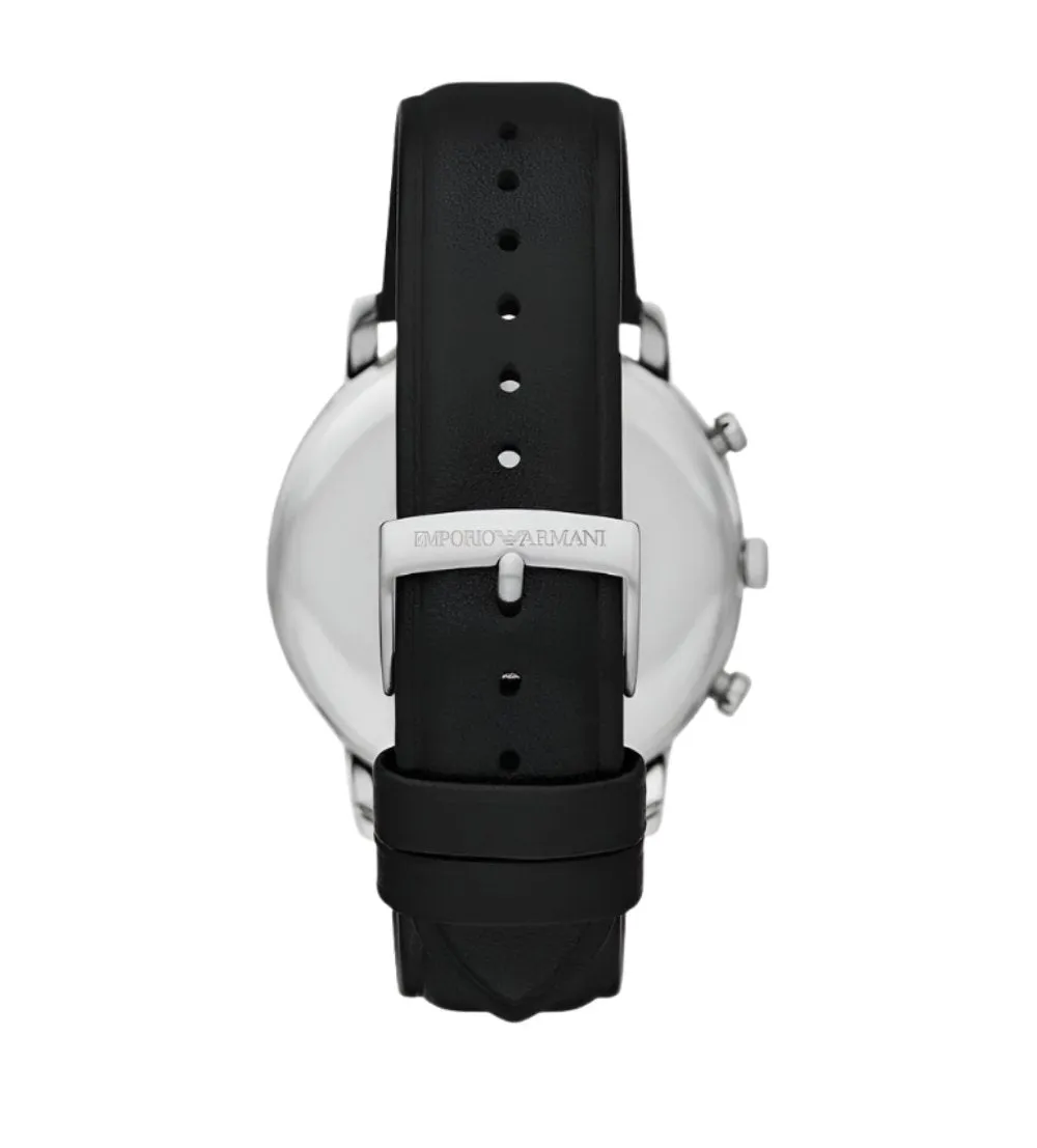 Armani Elegant Chronograph Watch with Black Leather White Dial AR11634