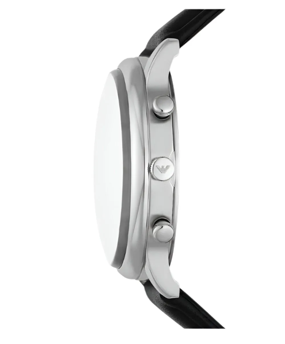Armani Elegant Chronograph Watch with Black Leather White Dial AR11634