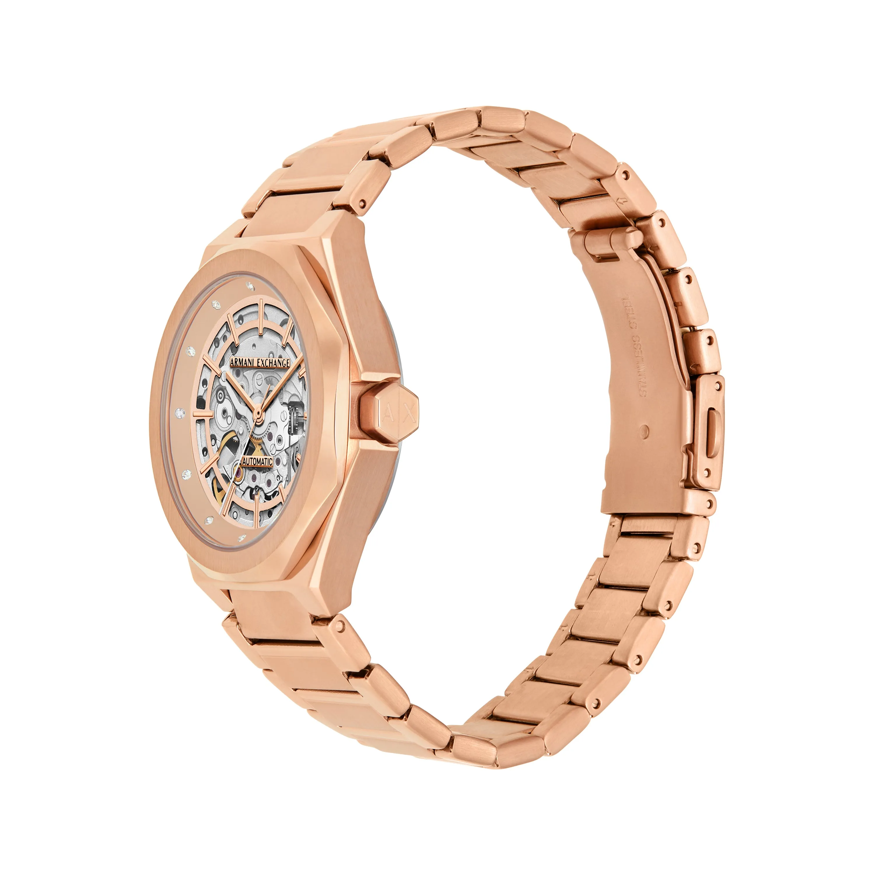 Armani Exchange Automatic Rose Gold Dial Stainless Steel Watch AX4619