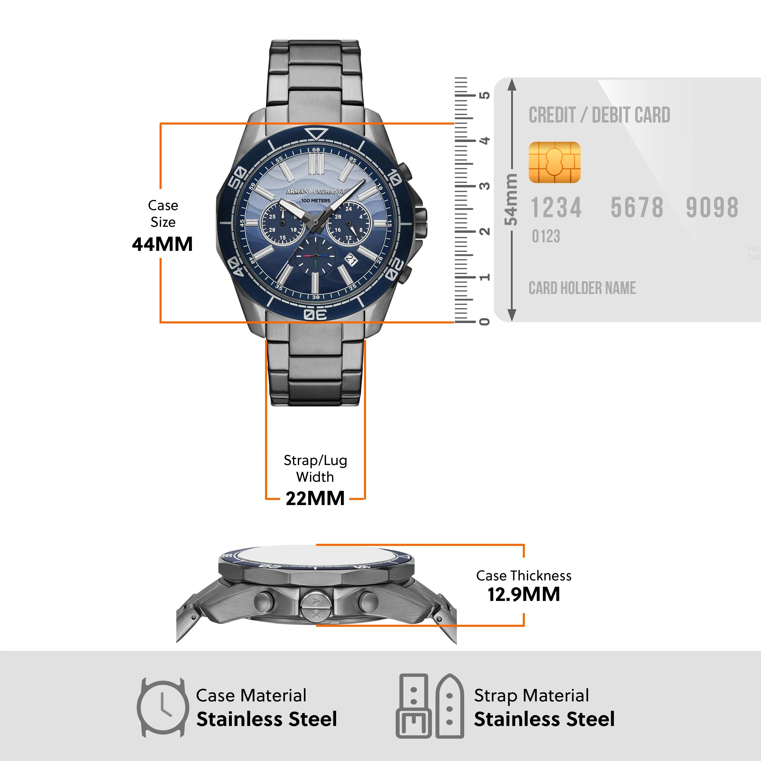 Armani Exchange Chronograph Blue Dial Gunmetal Stainless Steel Watch AX1967