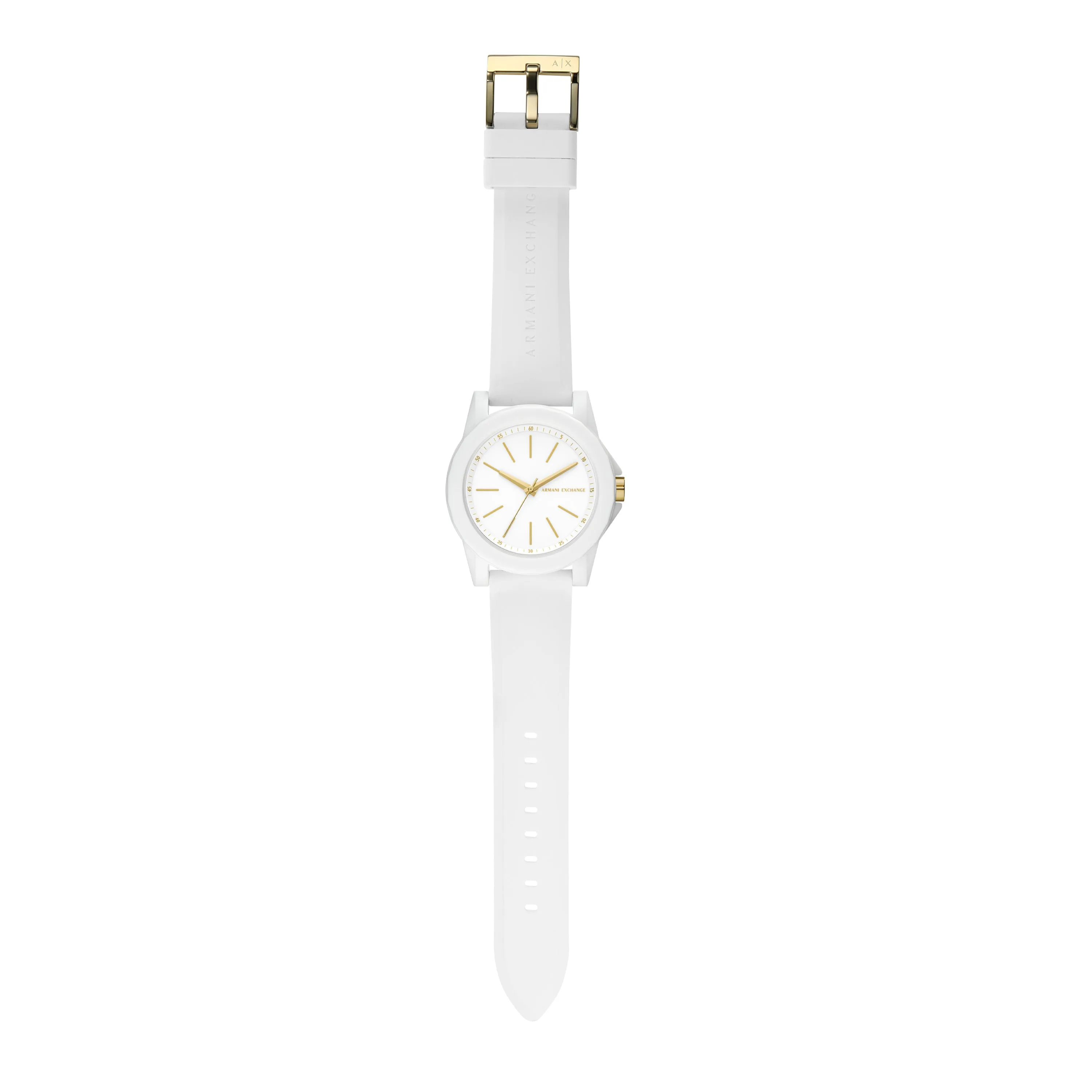Armani Exchange Three-Hand White and Gold Rubber band Watch AX7126