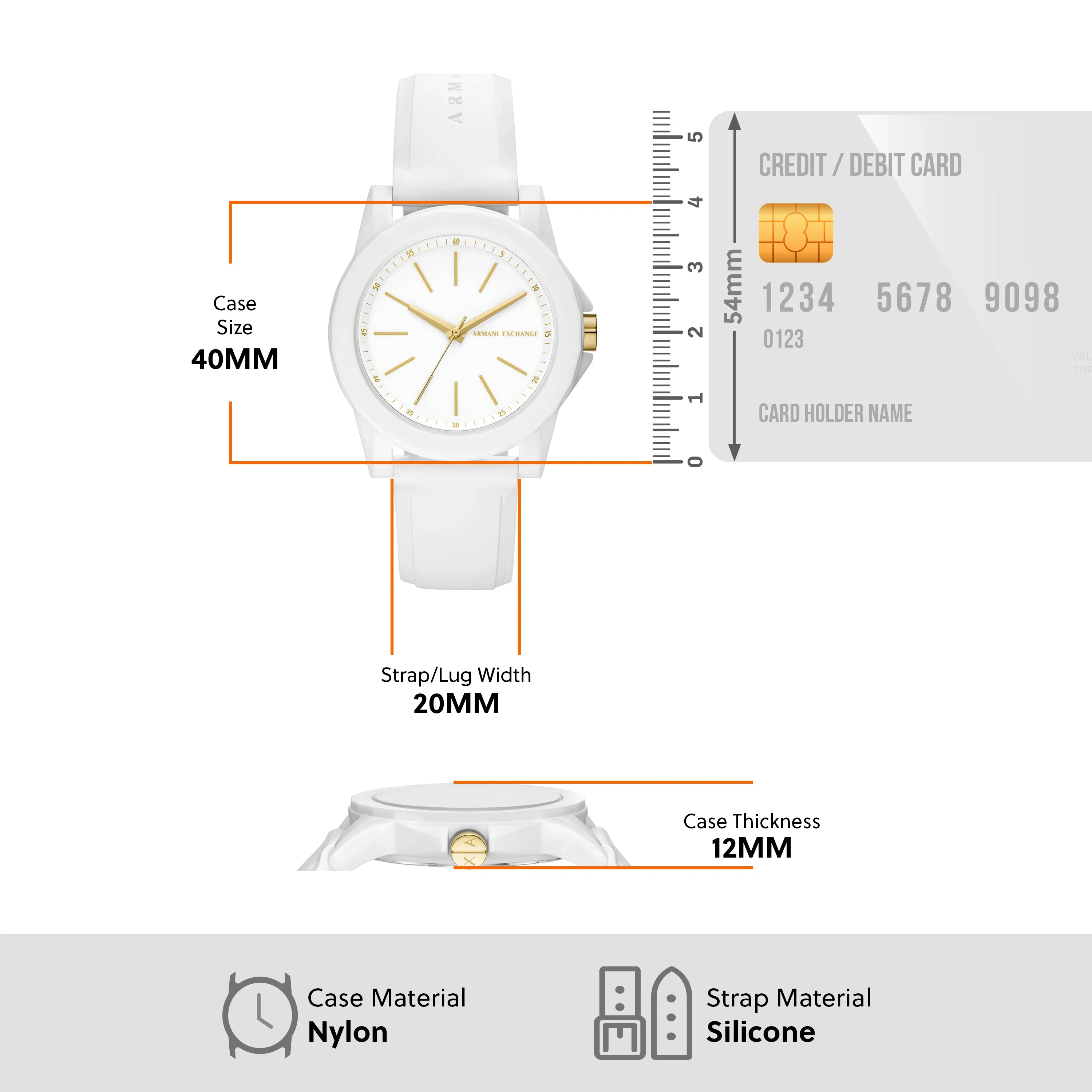 Armani Exchange Three-Hand White and Gold Rubber band Watch AX7126