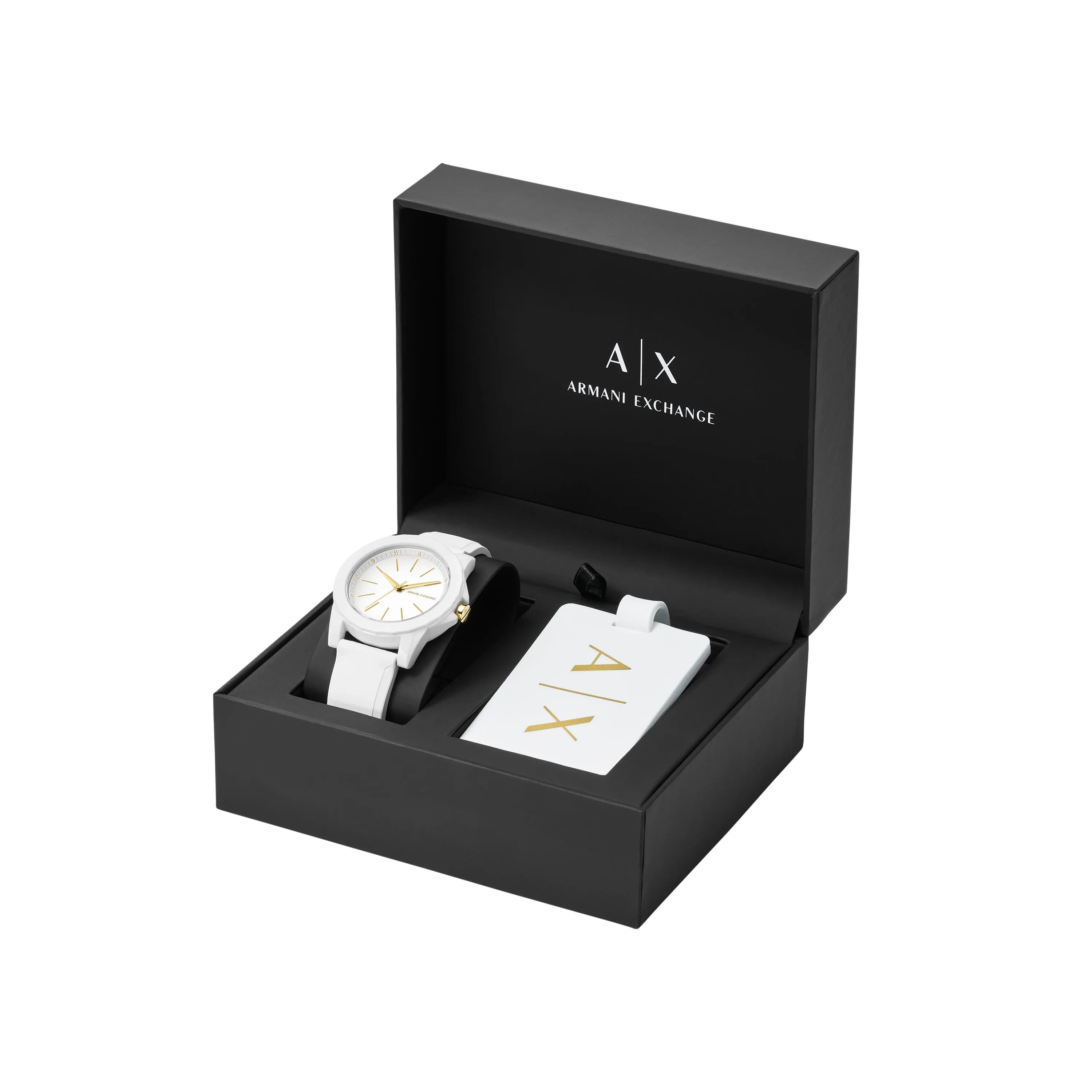 Armani Exchange Three-Hand White and Gold Rubber band Watch AX7126