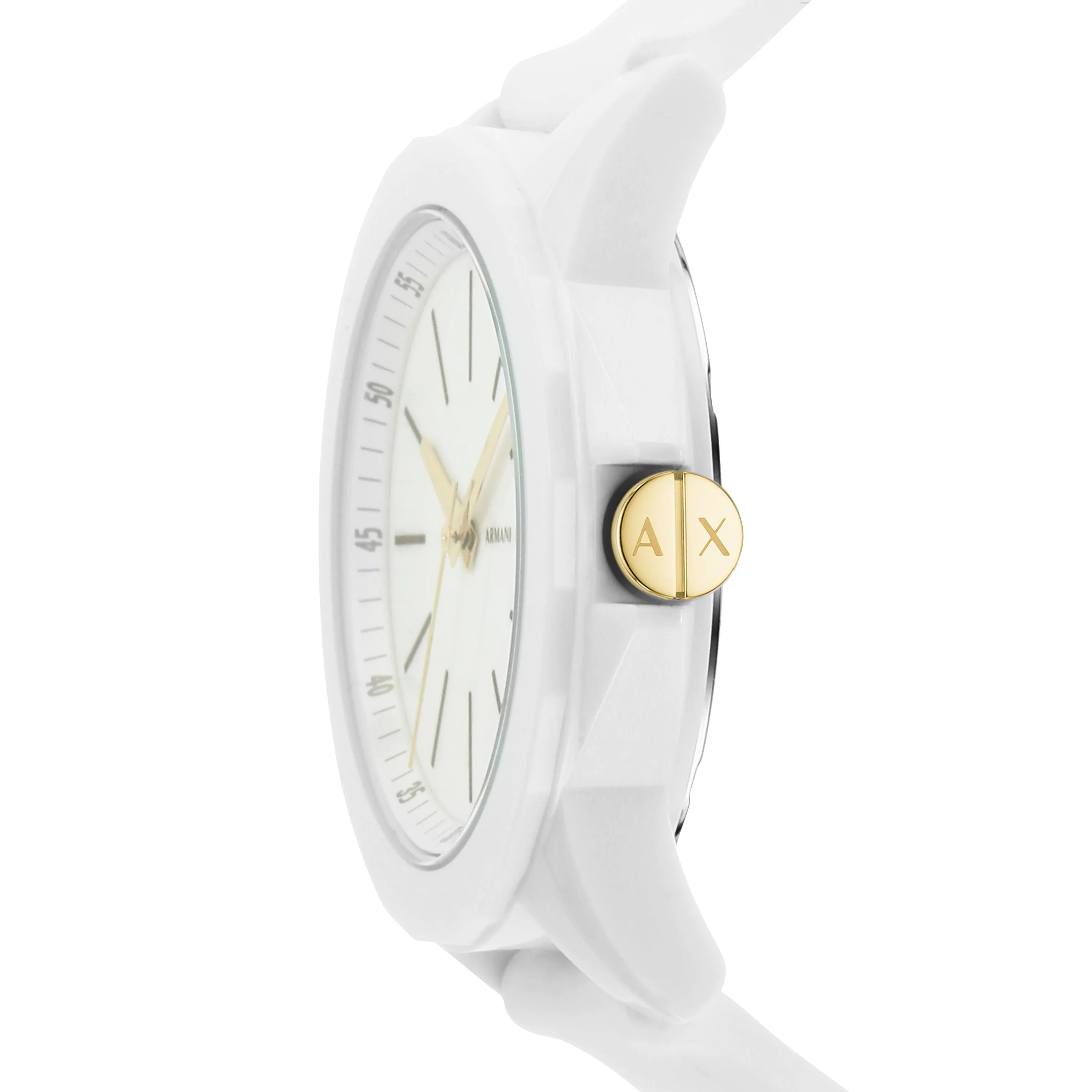 Armani Exchange Three-Hand White and Gold Rubber band Watch AX7126