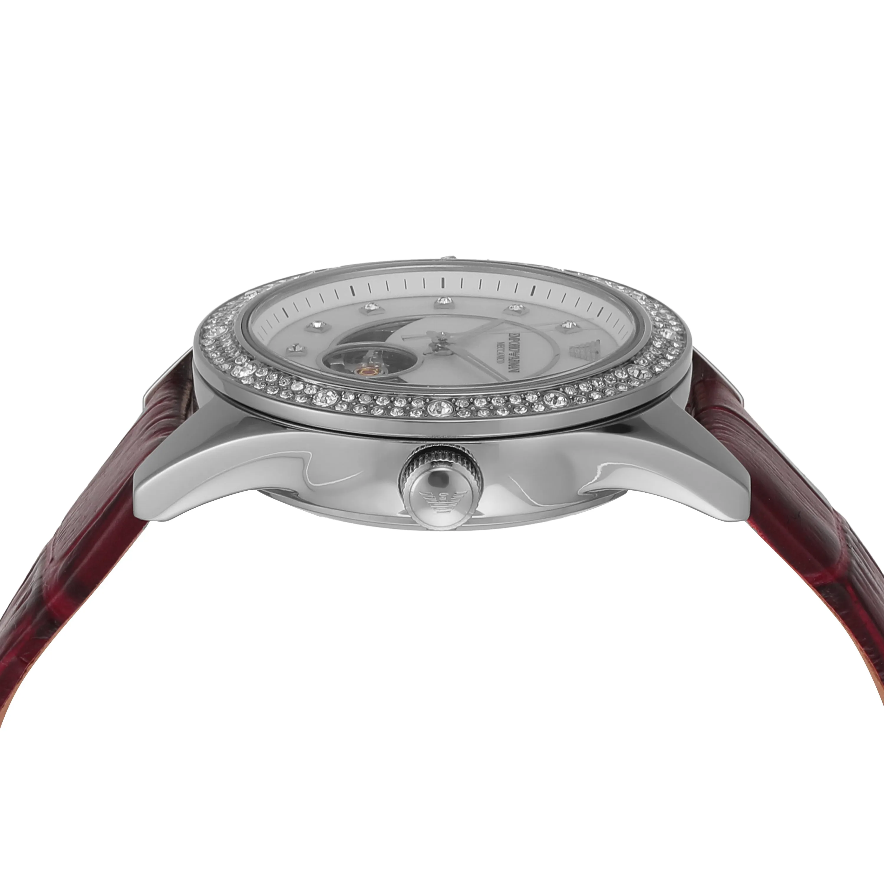 Armani Leo Timepiece with Red Leather and Sunray Dial AR60075