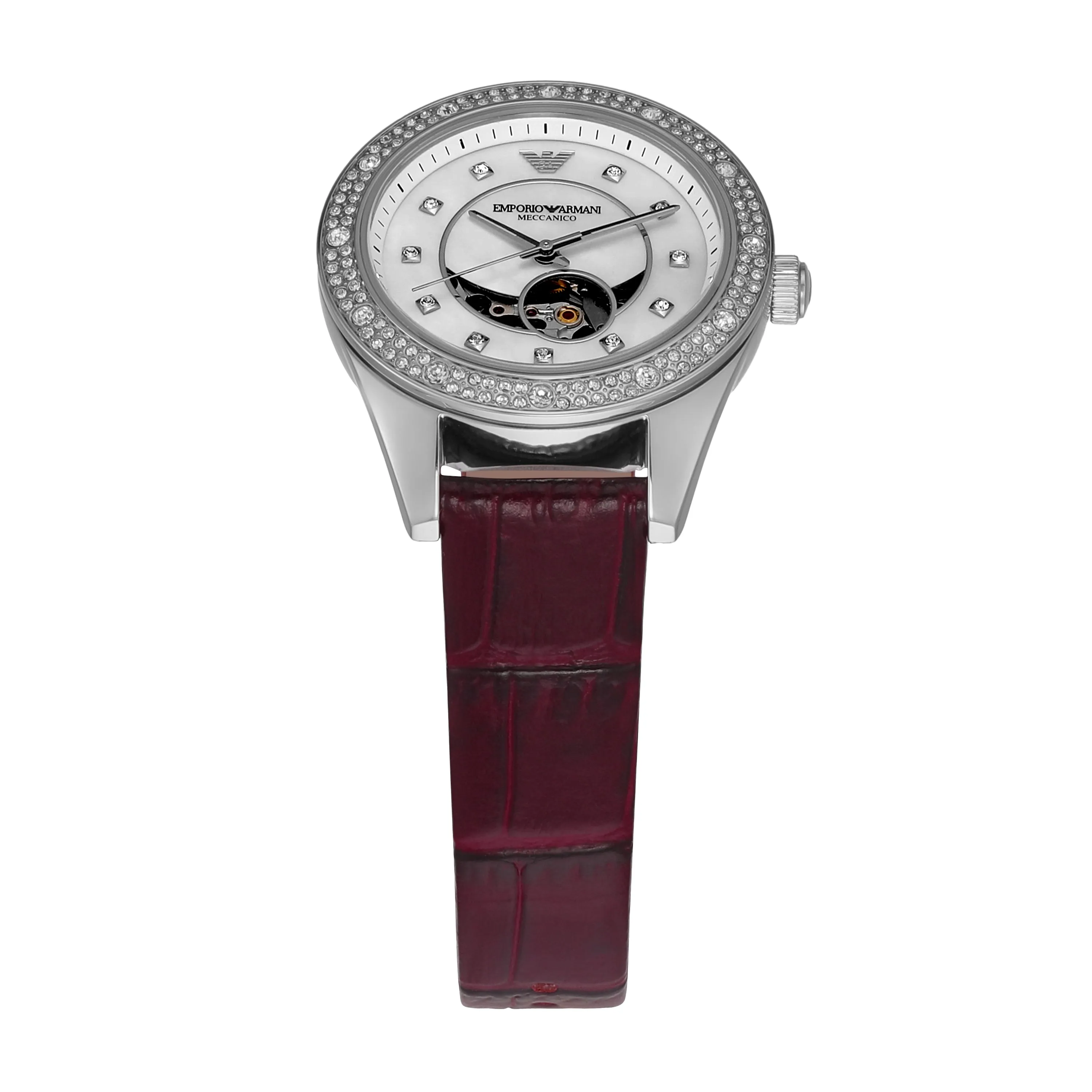 Armani Leo Timepiece with Red Leather and Sunray Dial AR60075