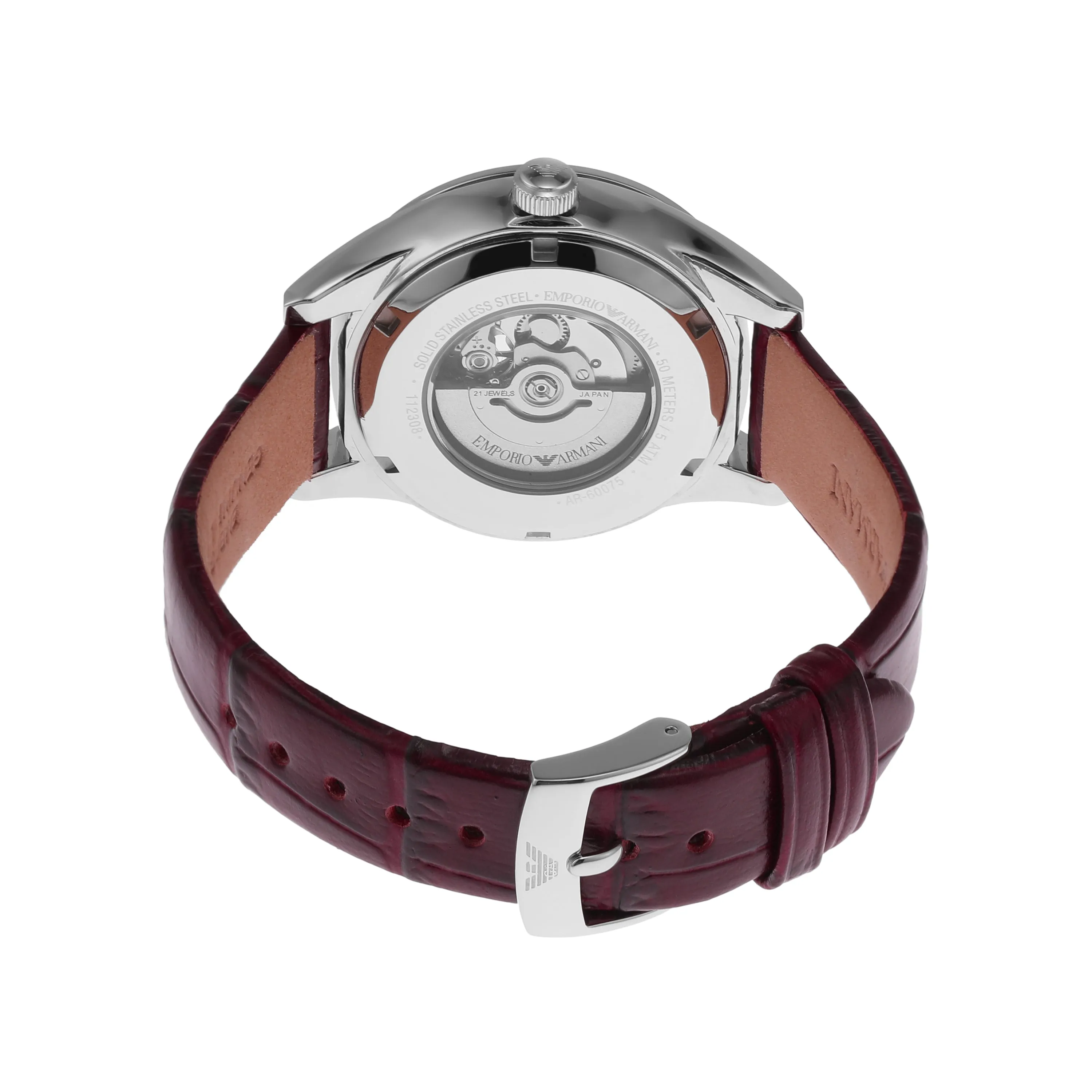 Armani Leo Timepiece with Red Leather and Sunray Dial AR60075