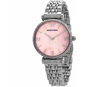 Armani Women's Watch - T-Bar Quartz Pink Dial Stainless Steel Bracelet | AR1779
