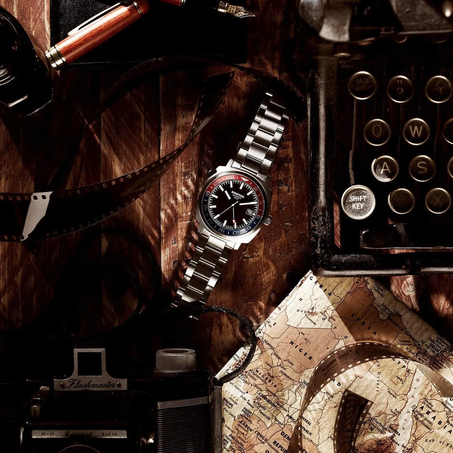 Bamford GMT Steel Red Blue Nightowl Watch