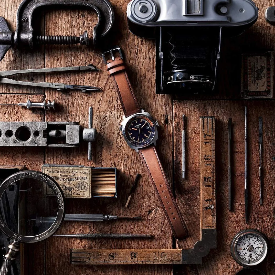 Bamford GMT Steel Tan Blue Watch