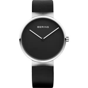 Bering - Gents Black Dial Black Leather Strap Watch