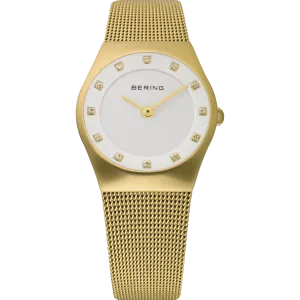 Bering - Ladies Gold & White Mesh Strap Watch