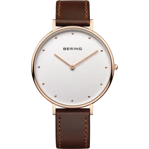 Bering - Rose & Brown Leather Gents Watch