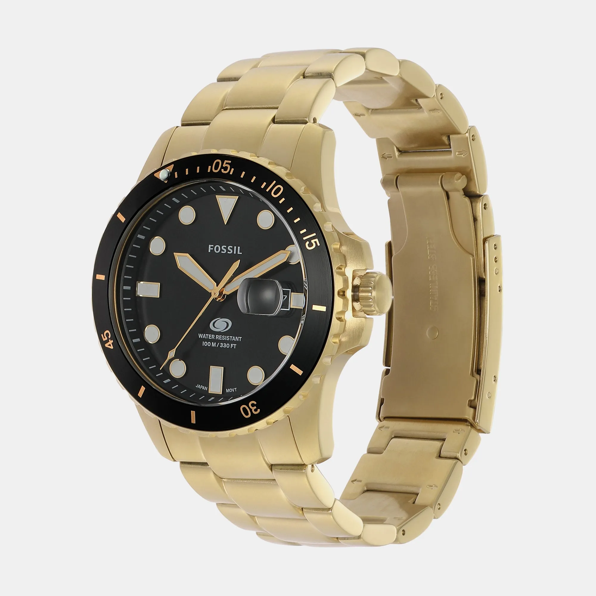 Blue Dive Men Quartz Black Dial Analog Stainless Steel Watch FS6035