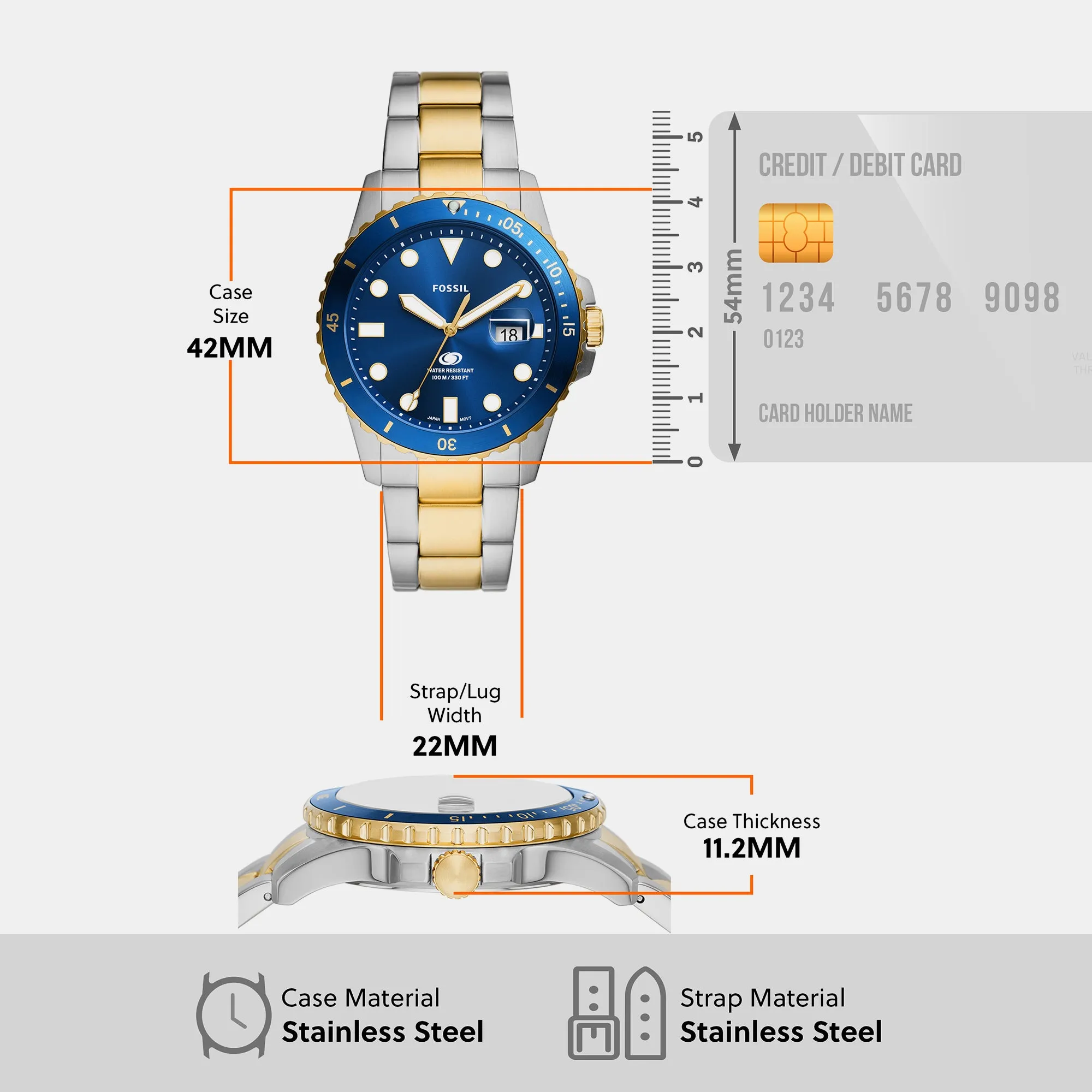 Blue Dive Men Quartz Blue Dial Analog Stainless Steel Watch FS6034