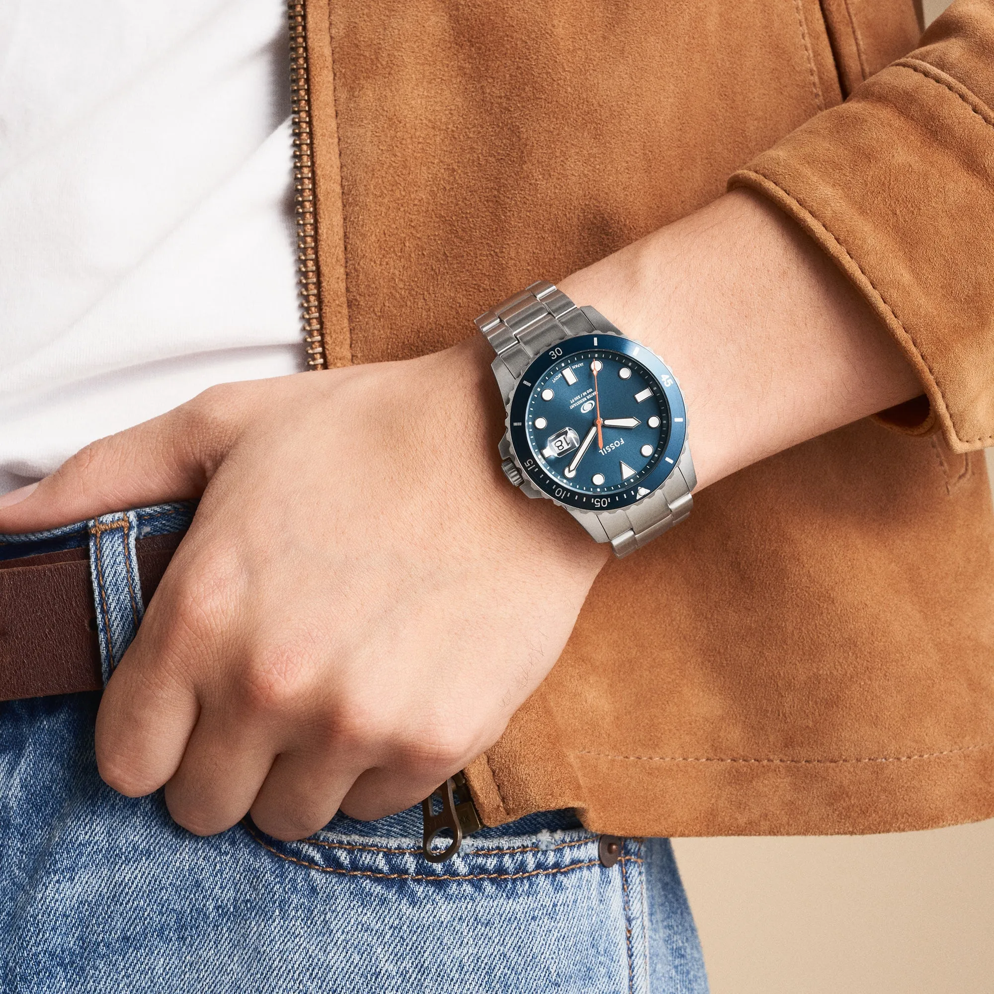 Blue Dive Men Quartz Blue Dial Analog Stainless Steel Watch FS6050