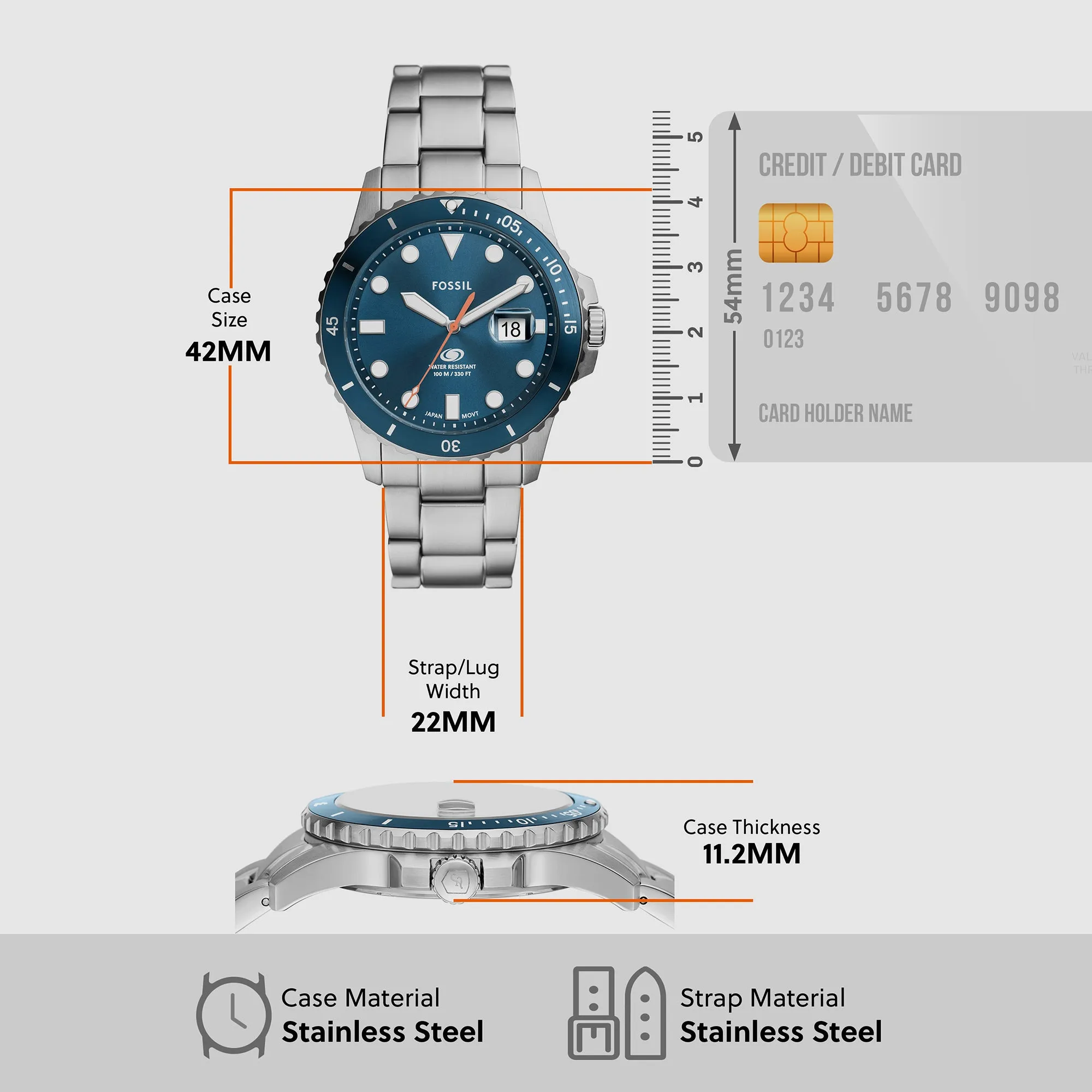 Blue Dive Men Quartz Blue Dial Analog Stainless Steel Watch FS6050