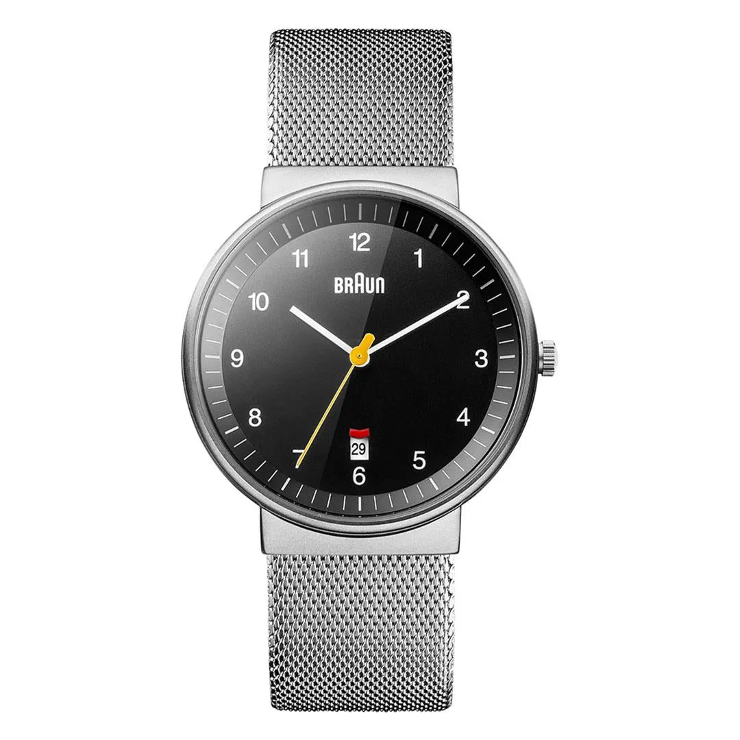 BN0032 Braun gents classic watch - black dial and silver mesh bracelet