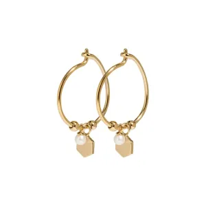 Boucles d'oreilles CLUSE Essentielle Gold Hexagon and Pearl Charm Hoop CLJ51002