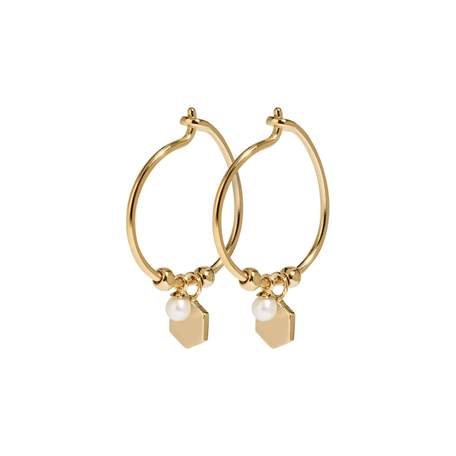 Boucles d'oreilles CLUSE Essentielle Gold Hexagon and Pearl Charm Hoop CLJ51002