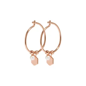 Boucles d'oreilles CLUSE Essentielle Rose Gold Hexagon and Pearl Charm Hoop CLJ50002