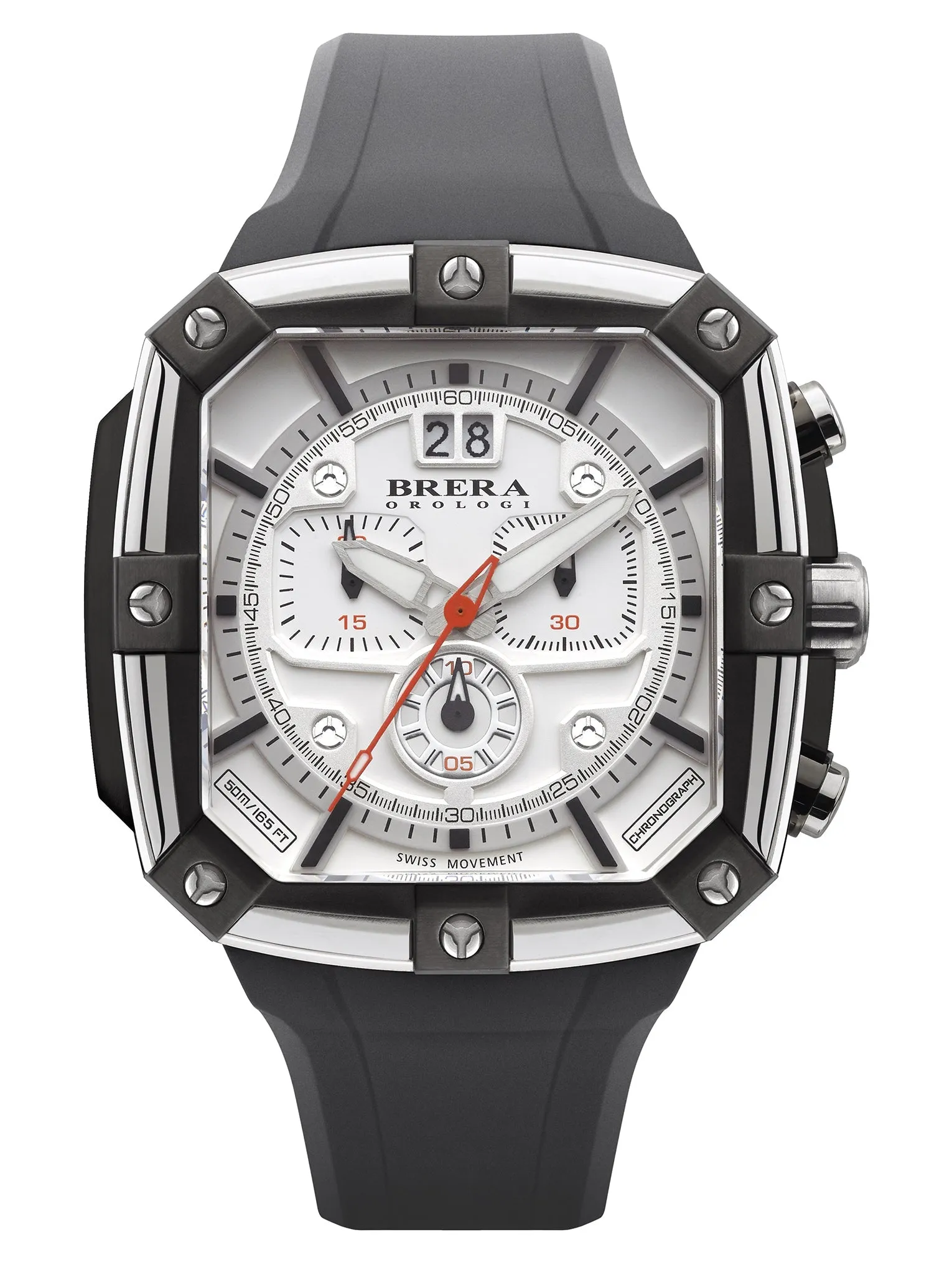 Brera Orologi SUPERSPORTIVO SQUARE Men's Swiss Made White 48mm Watch BRSS2C4604