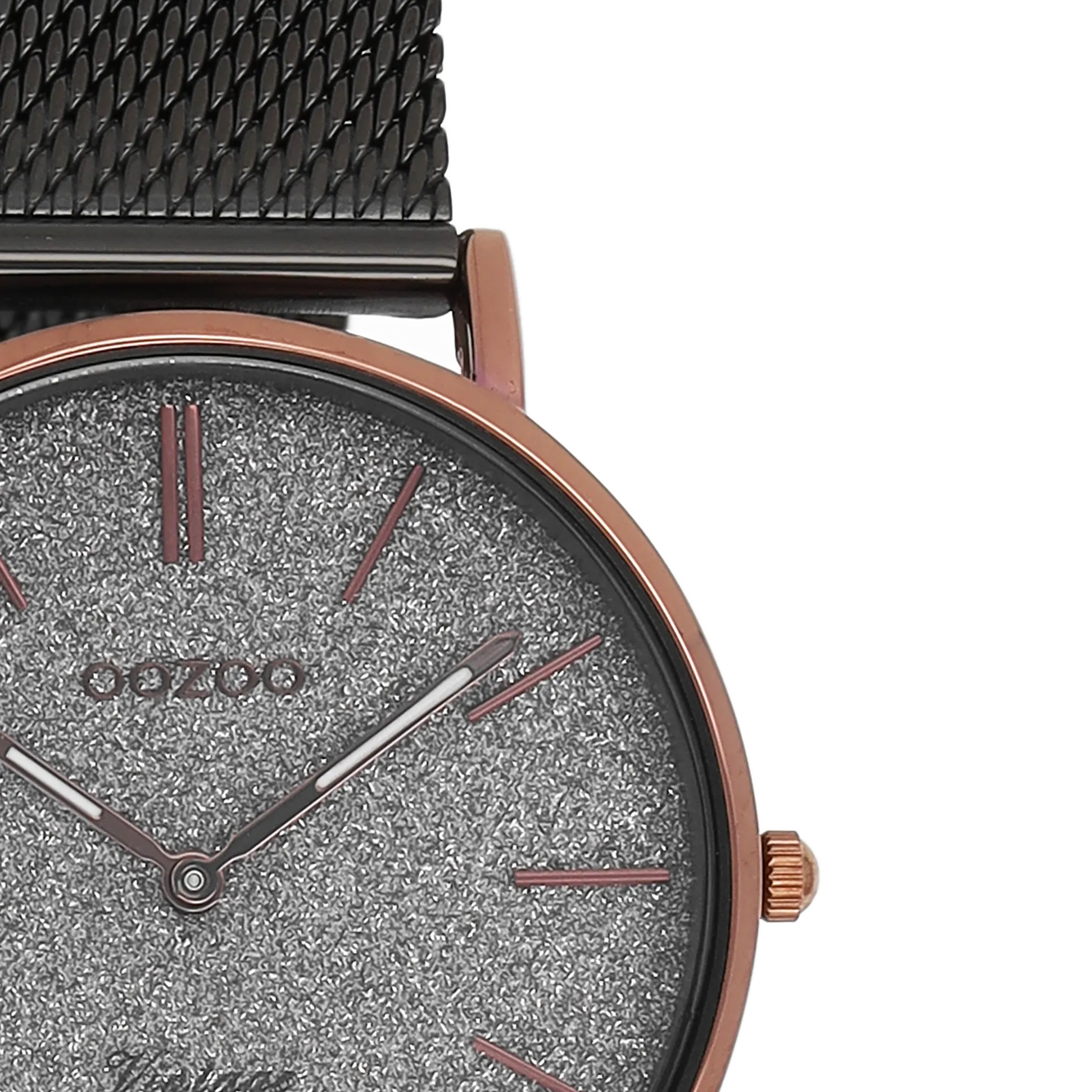 Brown OOZOO watch with elephant grey metal mesh bracelet - C8862