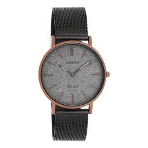 Brown OOZOO watch with elephant grey metal mesh bracelet - C8862