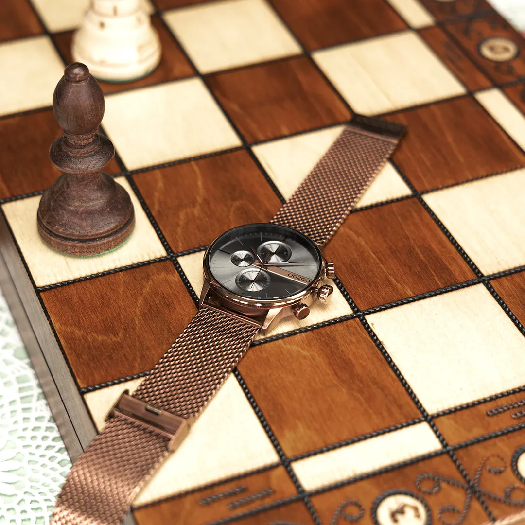 Brown OOZOO watch with metal mesh bracelet - C11103