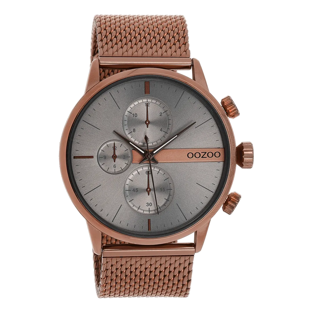 Brown OOZOO watch with metal mesh bracelet - C11103