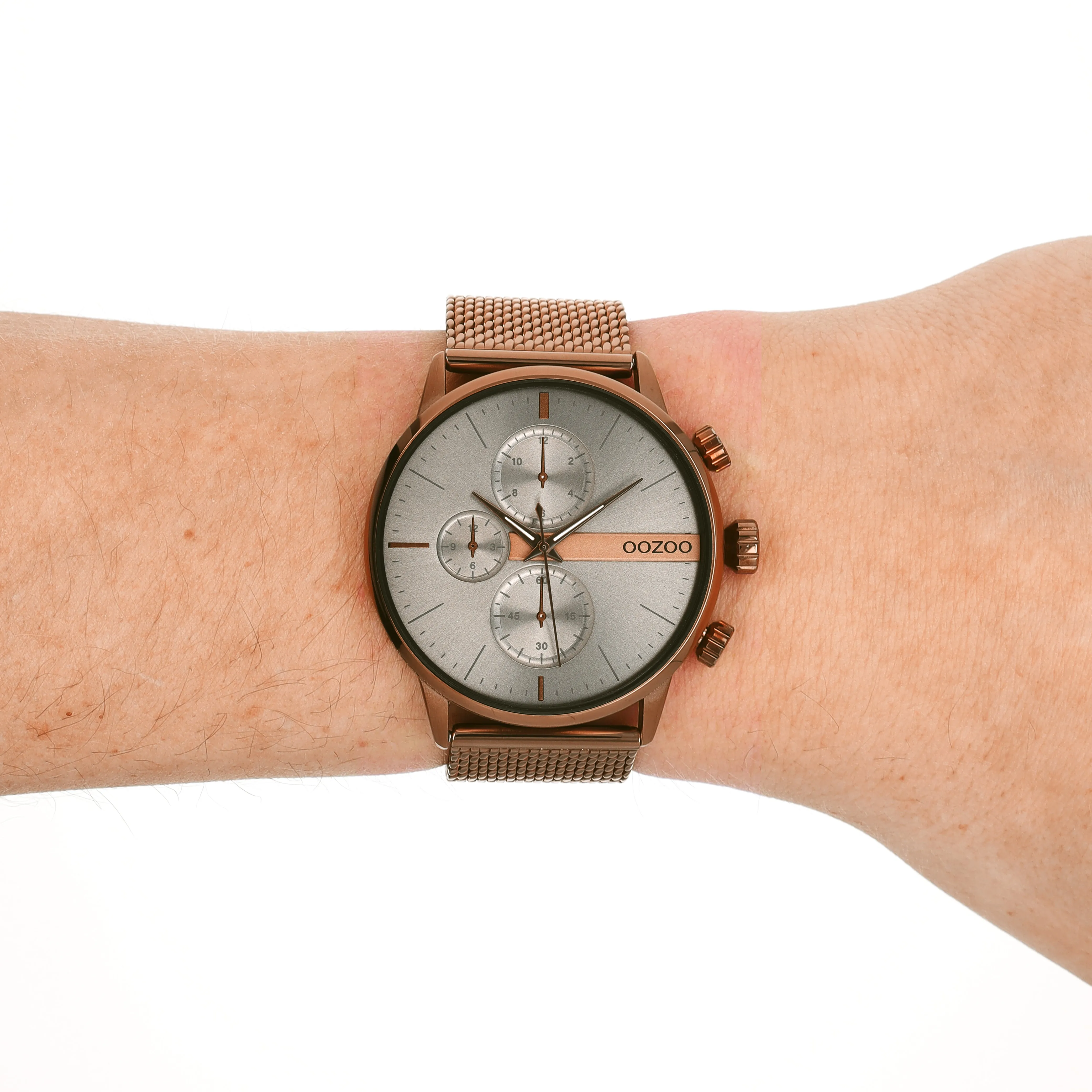 Brown OOZOO watch with metal mesh bracelet - C11103