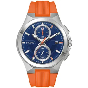 Bulova Men's Watch - Maquina Quartz SS Case Blue Dial Orange Rubber Strap | 96B407