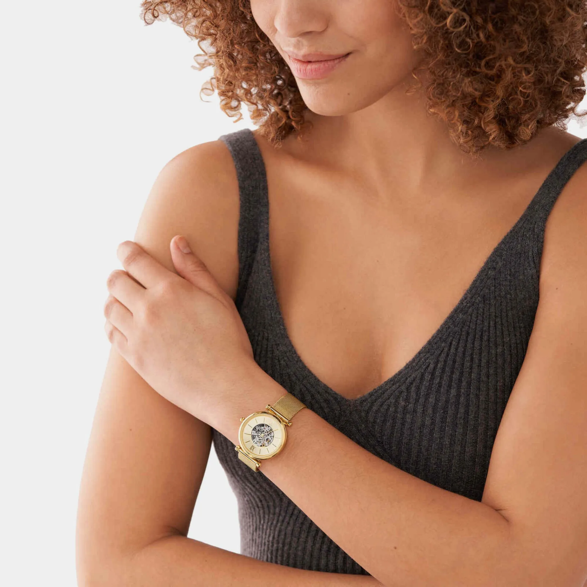 Carlie Women Automatic Gold Dial Analog Stainless Steel Watch ME3250