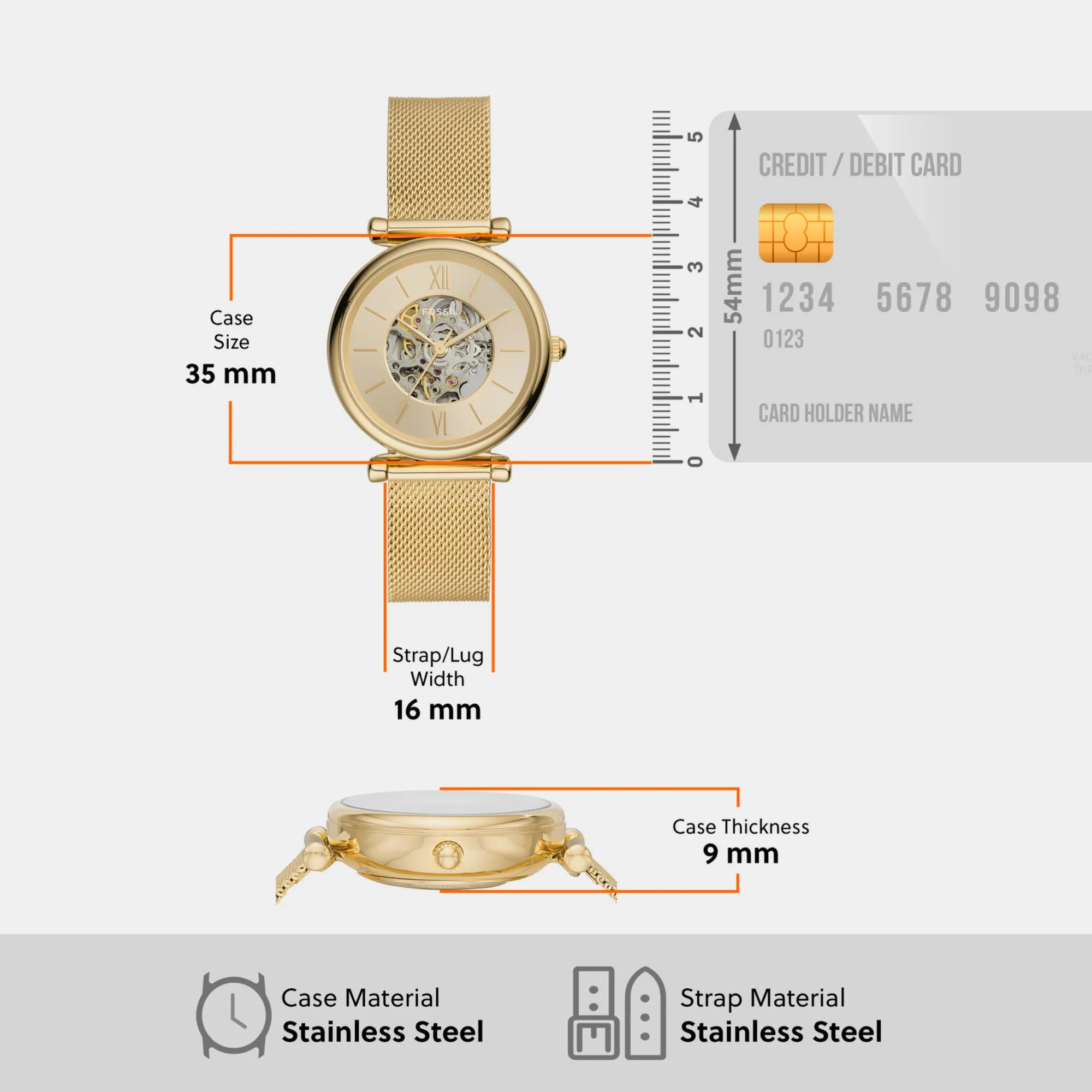Carlie Women Automatic Gold Dial Analog Stainless Steel Watch ME3250
