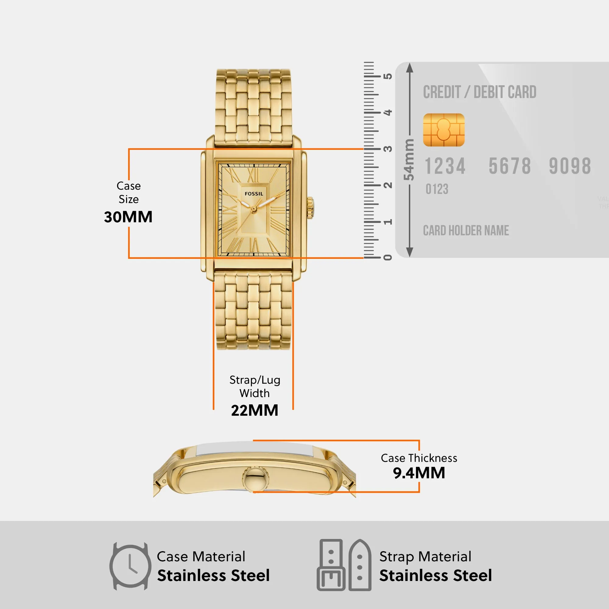 Carraway Men Quartz Gold Dial Analog Stainless Steel Watch FS6009
