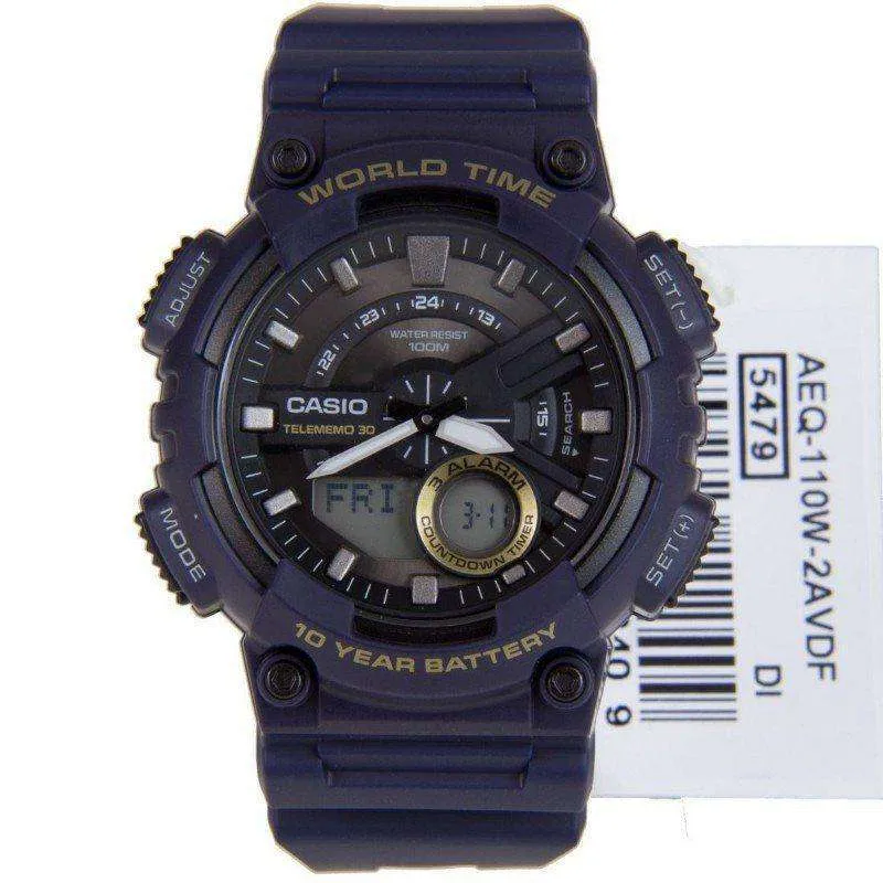 Casio AEQ-110W-2A Navy Blue Resin Strap Watch for Men