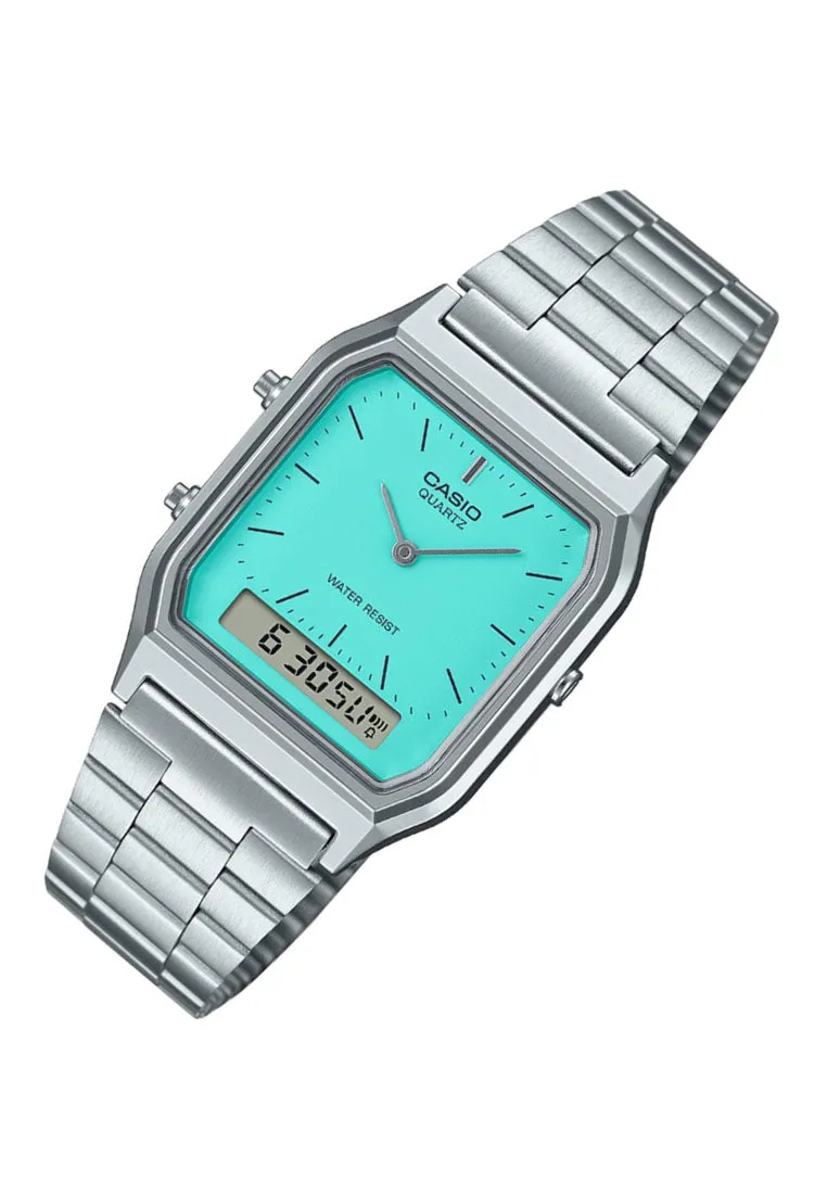 Casio AQ-230A-2A2MQYDF Digital Analog Stainless Steel Strap Watch