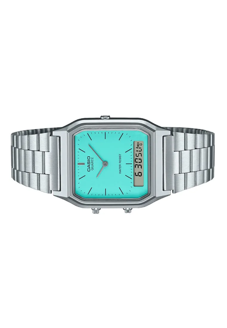 Casio AQ-230A-2A2MQYDF Digital Analog Stainless Steel Strap Watch