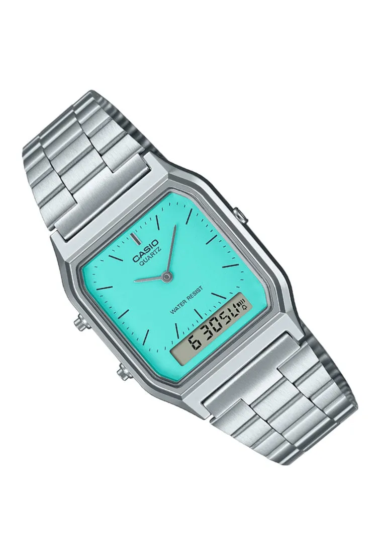 Casio AQ-230A-2A2MQYDF Digital Analog Stainless Steel Strap Watch