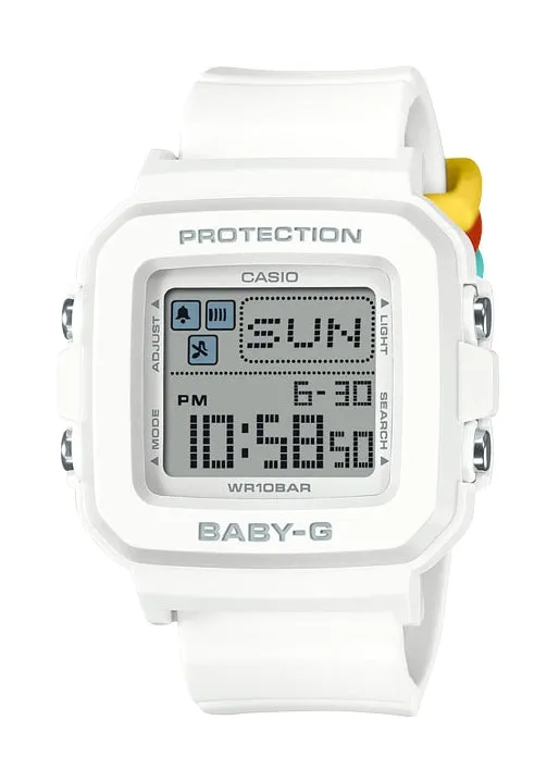 CASIO BABY-G DIGITAL SQUARE COLOURFUL LOOPS WHITE RESIN BAND BGD10L-7D