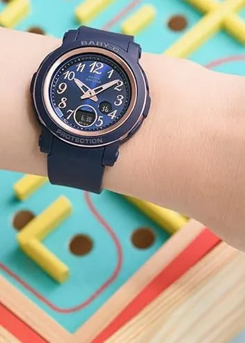 CASIO BABY-G PREPPY POP ROSE GOLD NAVY BLUE RESIN BAND BGA290SA-2A