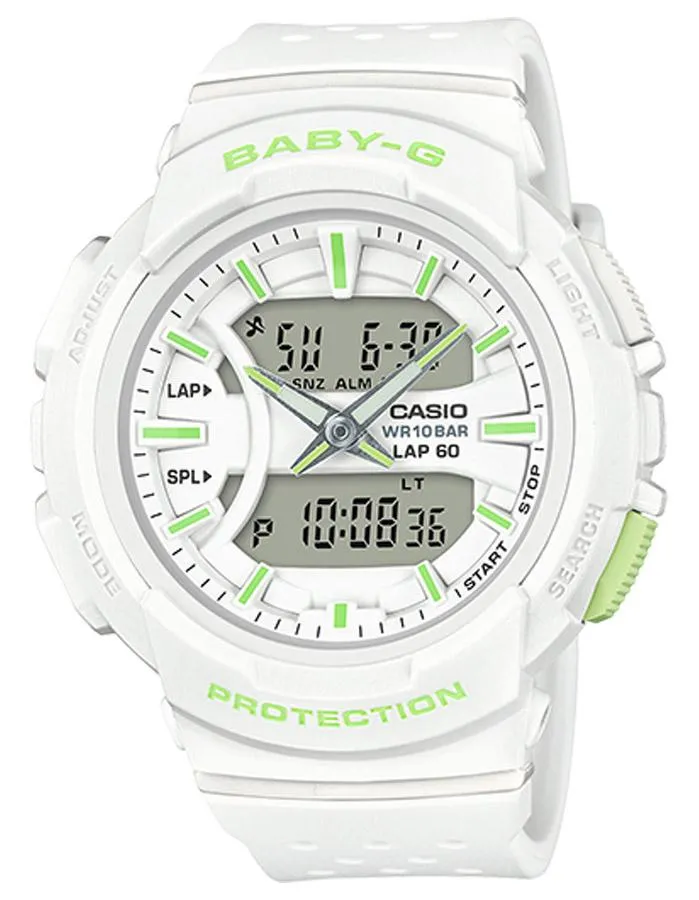 Casio Baby-G Urban Runner Analog-Digital - White & Green - Lap Time - 100m