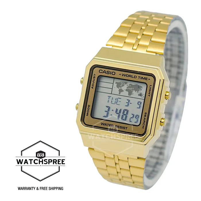 Casio Classic Series Digital Vintage Gold Stainless Steel Strap Watch A500WGA-9
