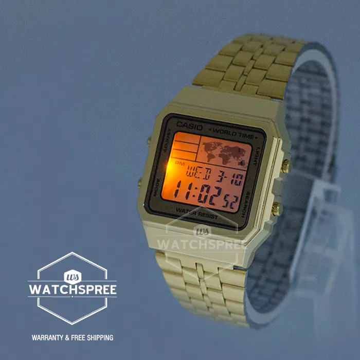 Casio Classic Series Digital Vintage Gold Stainless Steel Strap Watch A500WGA-9