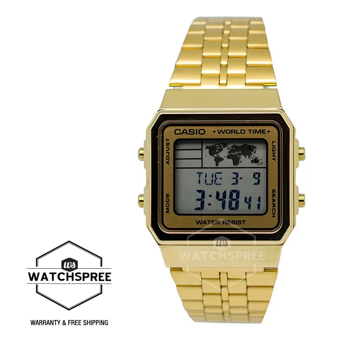 Casio Classic Series Digital Vintage Gold Stainless Steel Strap Watch A500WGA-9